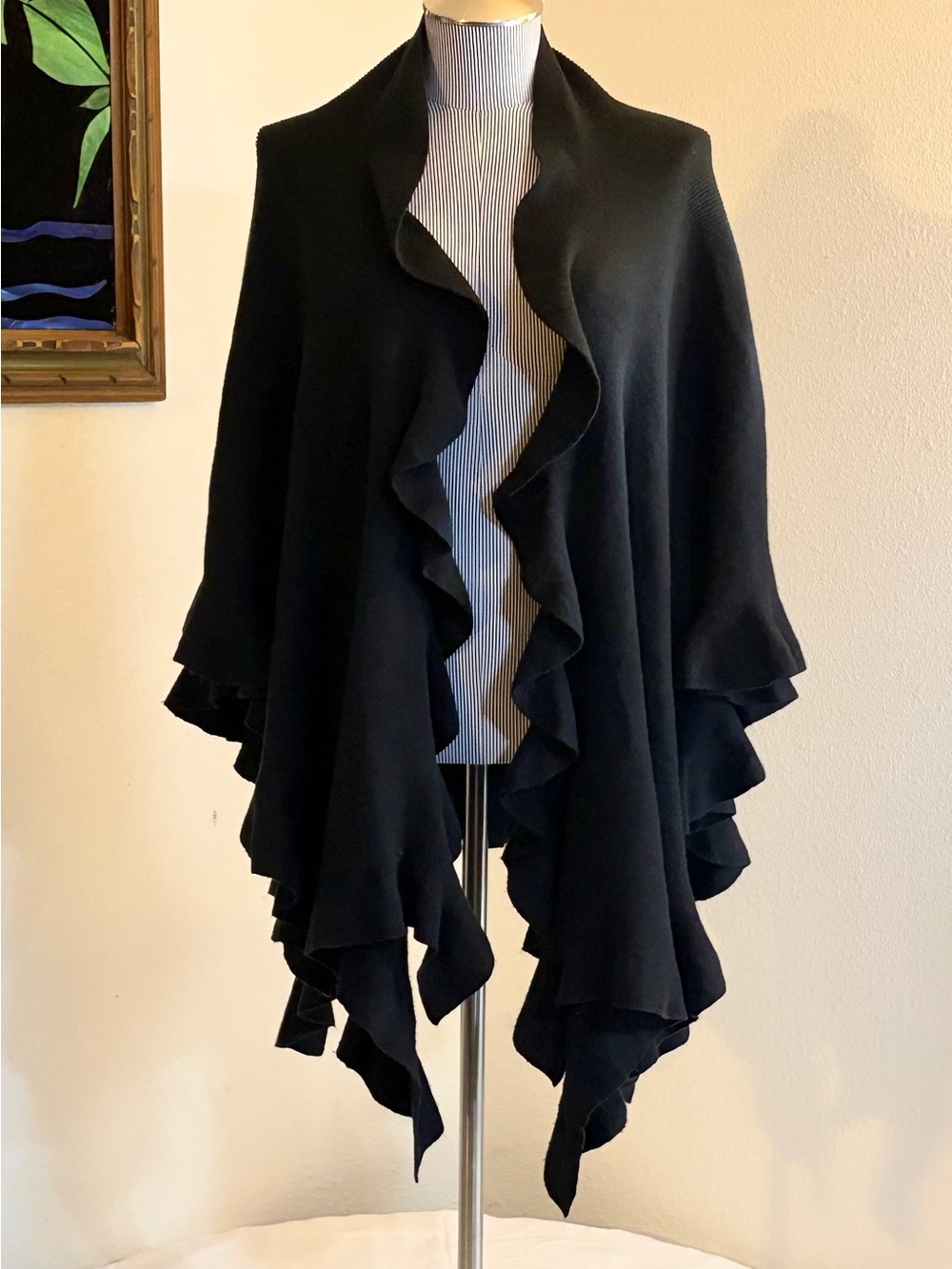 Coldwater Creek Black Ruffled Open-Front Wrap
